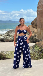 Conjunto Calça & Macacão - Poá Azul Marinho