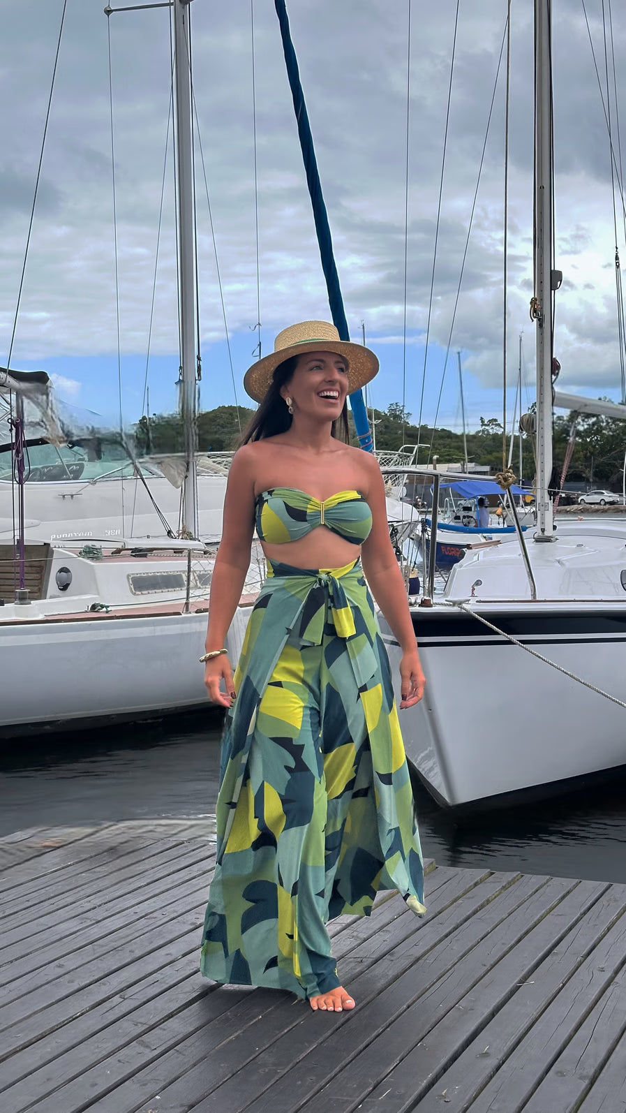 Conjunto calça macacão e top tropicália verde