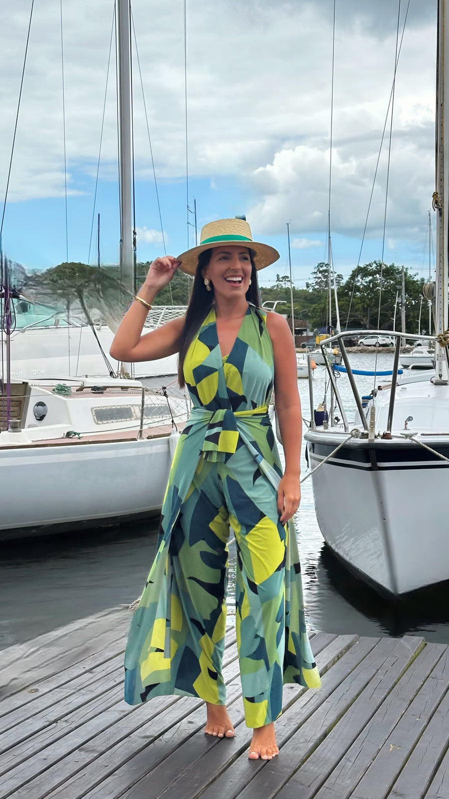 Conjunto calça macacão e top tropicália verde